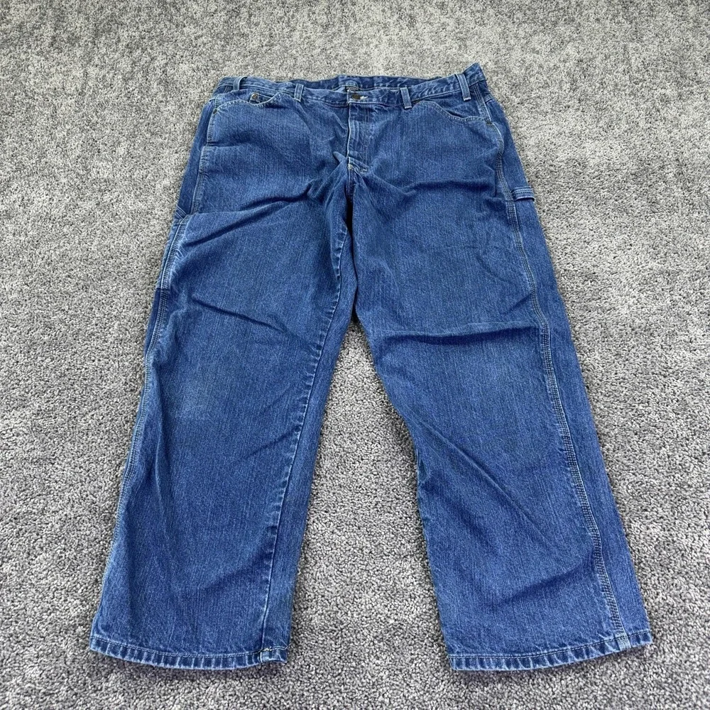 Dickies Jeans Mens 42x30 Blue Relaxed Straight Denim Carpenter Workwear Logo